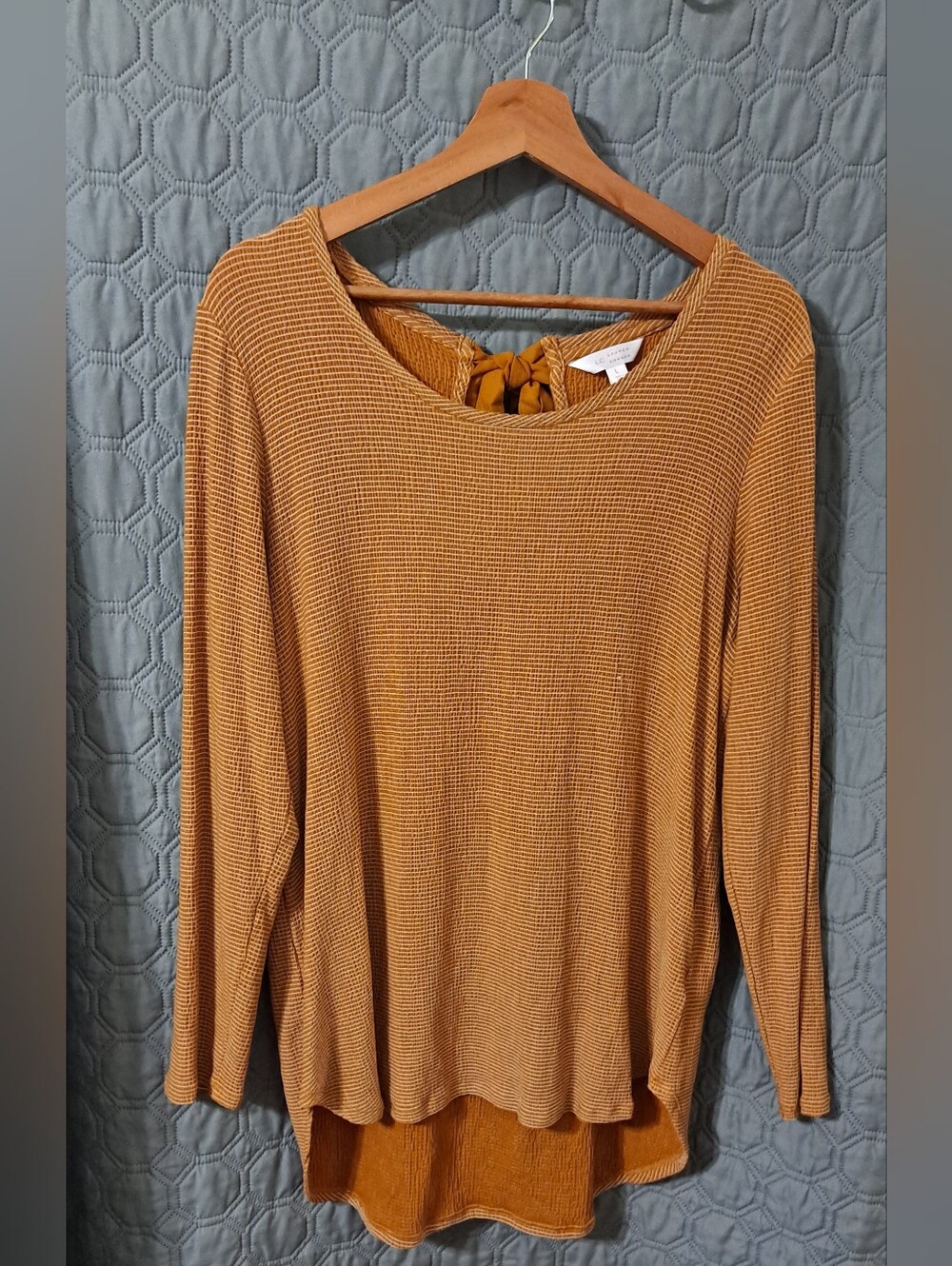 Lauren Conrad Women's Long Sleeve Waffle Knit Top - Brown Sz L